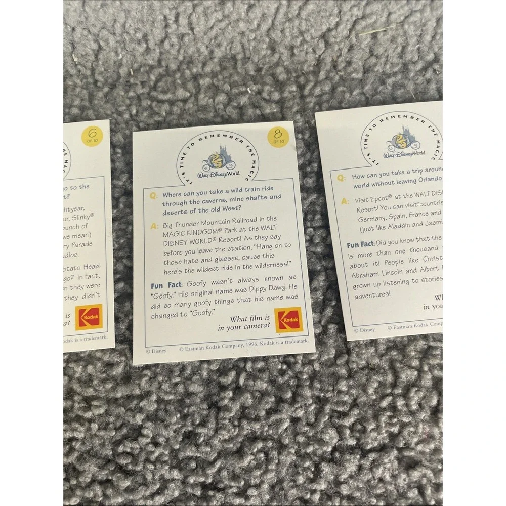 Disney's 25th Anniversary Disney World Promo Card Set of  5    1996 - Kodak
